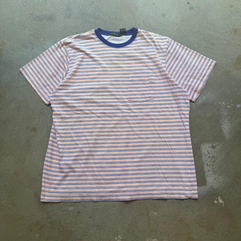 Vintage J.Crew Mens Large Striped Pocket T-Shirt